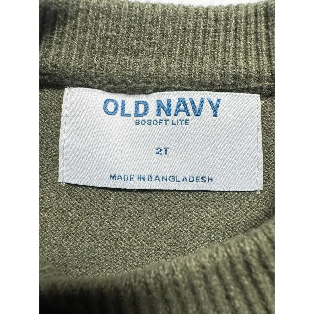 Old Navy SoSoft Lite Toddler Boys 2T Olive Green Crew Neck Sweater NWT Pocket